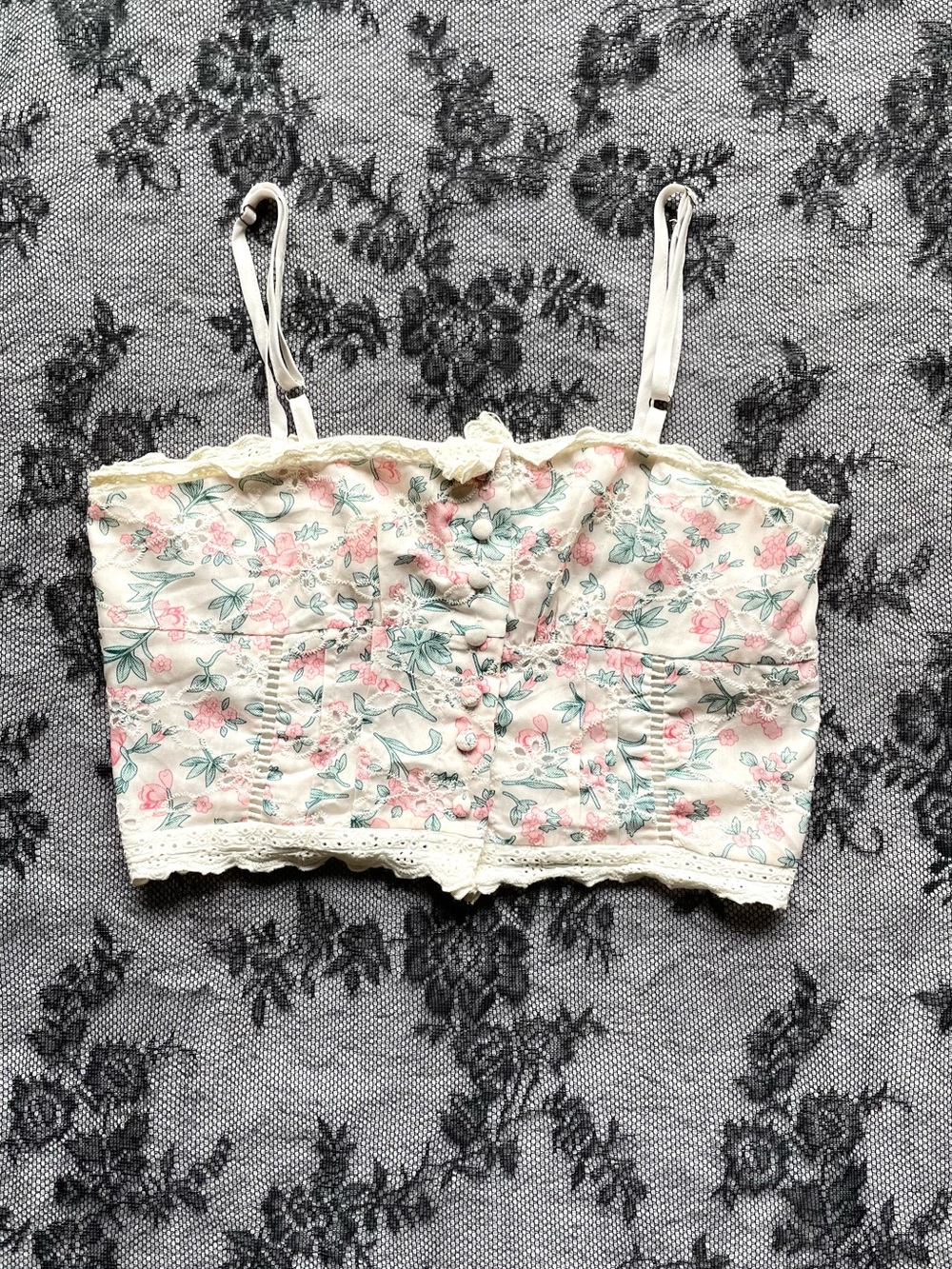 Y2K Floral Lace-Trim Cropped Cami Top